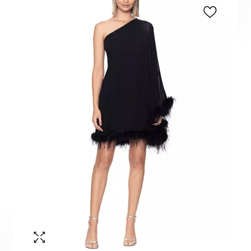 Betsy & Adam Women's One-Shoulder Feather-Trim Shift Dress